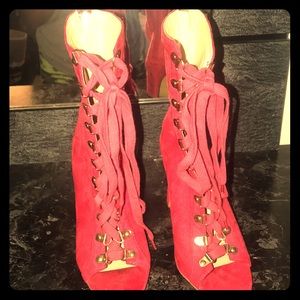 Red lace up booties